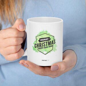 White Mug with Green "Merry Christmas" Design -